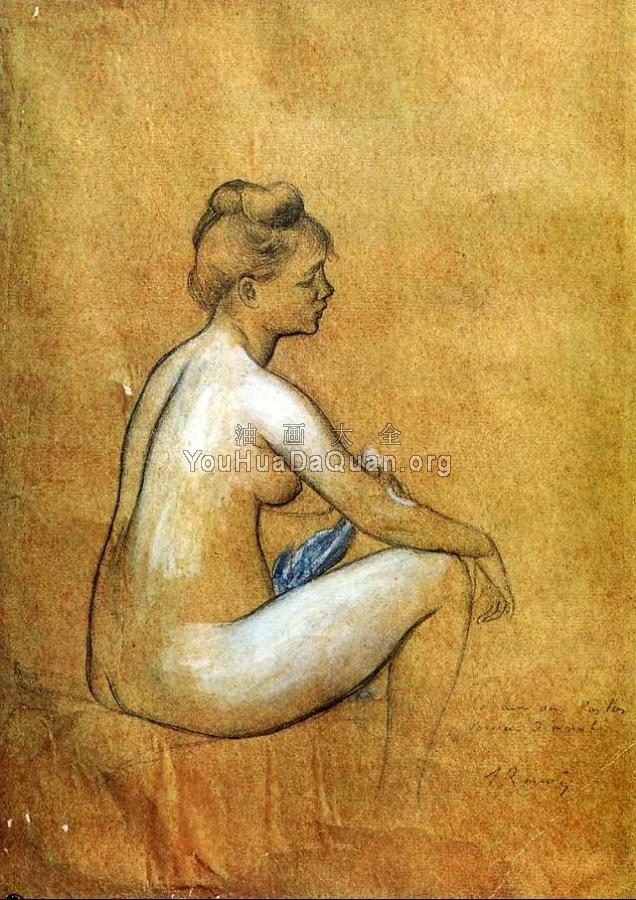 Seated Woman Bathing - 皮埃尔·奥古斯特·雷诺阿